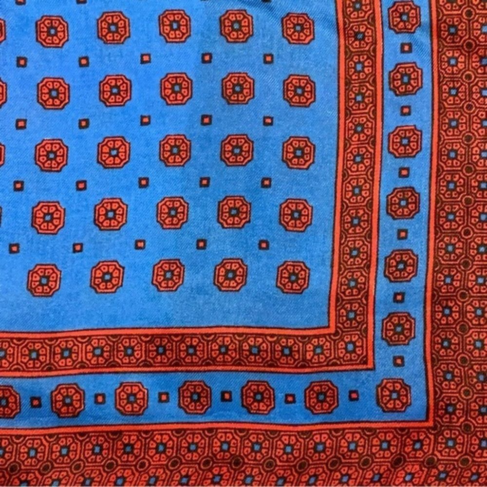 Vintage Sally Gee Silky Blue & Rust Scarf - Picture 3 of 6
